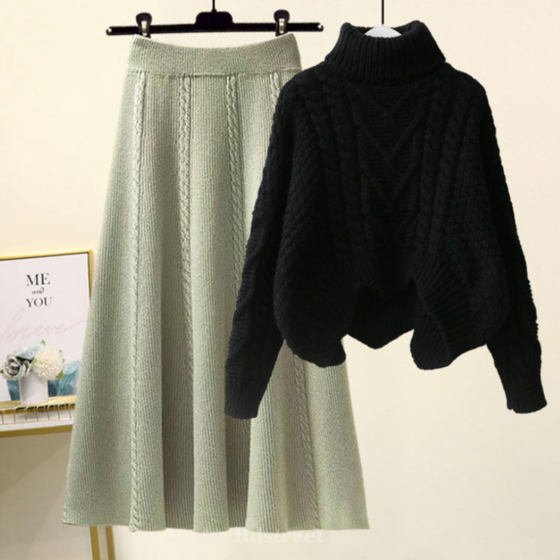 ブラック/セーター+グリーン/スカート