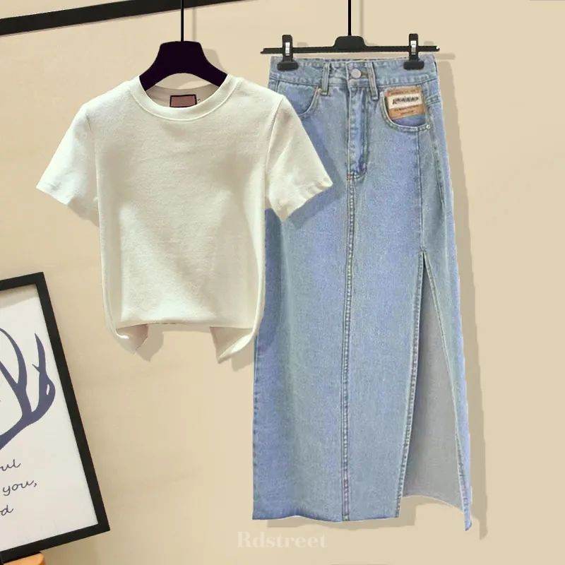 ホワイト/Tシャツ+ライトブルー/スカート